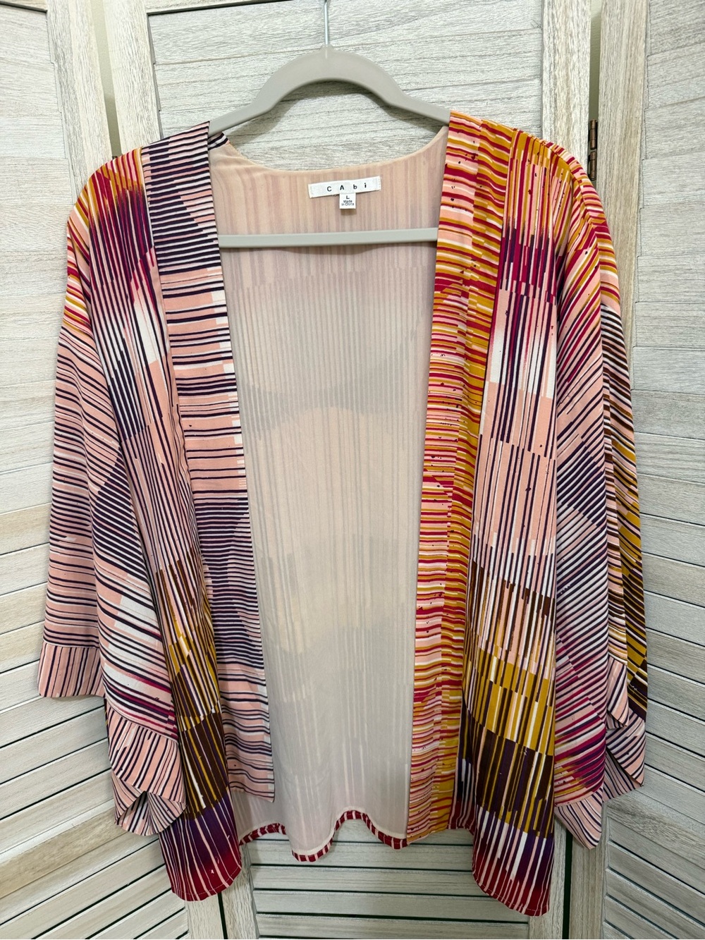 CAbi Pink, Purple & Mustard Striped Open Front Kimono Jacket